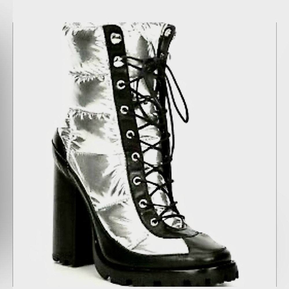 🆕Schutz Alena Puffer Combat Boots Metallic Silver Black Sz. 6/6.5/8/8.5 S01